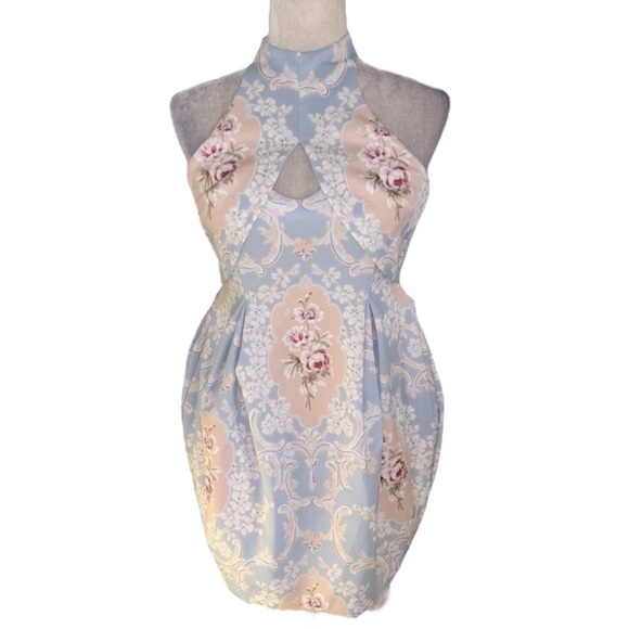 NWT ASOS Design Floral Print Backless Cutout Mini Tulip Dress in Pastel Regal  6 - Picture 5 of 16